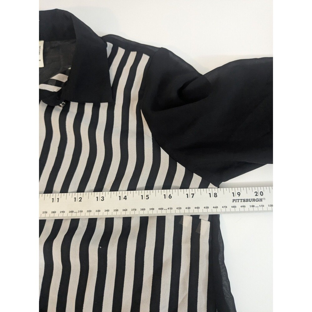 Live‎ 4 Truth Black White Sheer Blouse Skulls Stripes Square Buttons Size M - Picture 5 of 8
